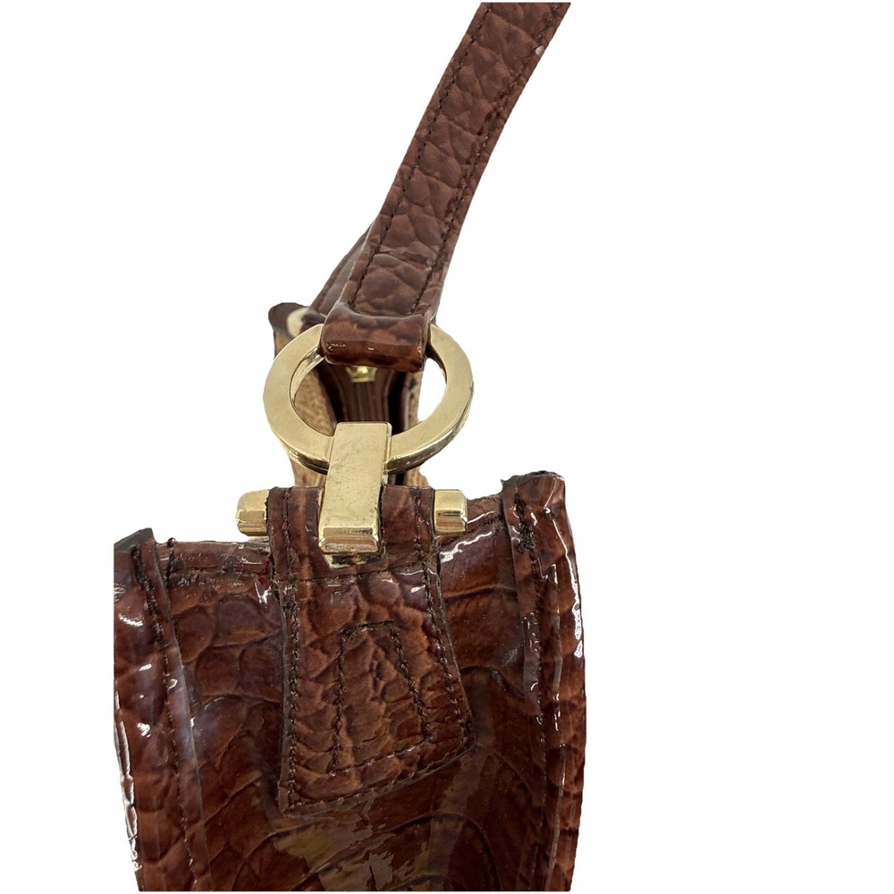 Liz Claiborne Brown & Lt Tan Floral Tapestry Fabric Leather Trim Gold Thread - Picture 4 of 7